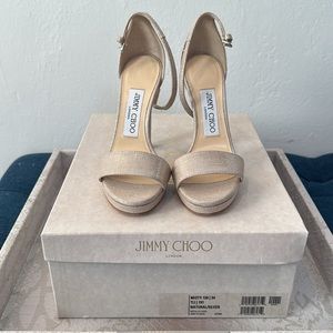 NEW in BOX JIMMY CHOO “Misty” Heels in Metallic Linen - Size 34